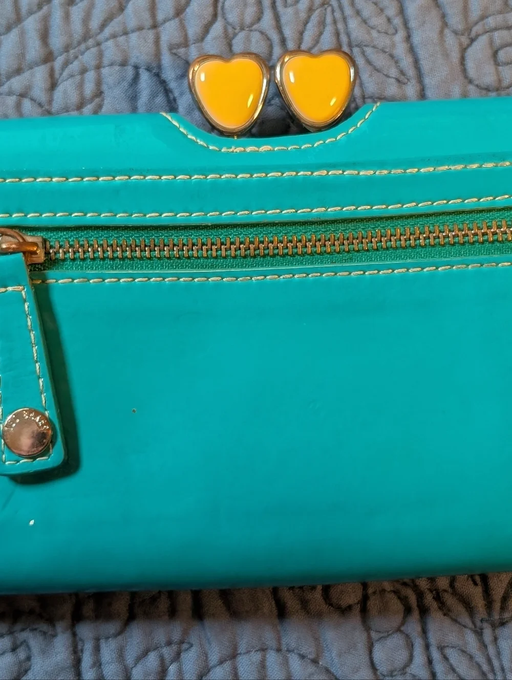 Ted Baker London Turquoise Patent Wallet‎ Heart Clasp Kiss Lock Coin Purse